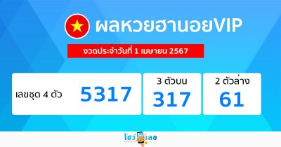 ผลหวยฮานอยVIP 1/04/67-"Hanoi VIP lottery results"