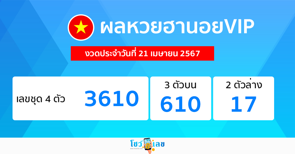 ผลหวยฮานอยVIP 21/04/67-"Hanoi VIP lottery results 21/04/67"