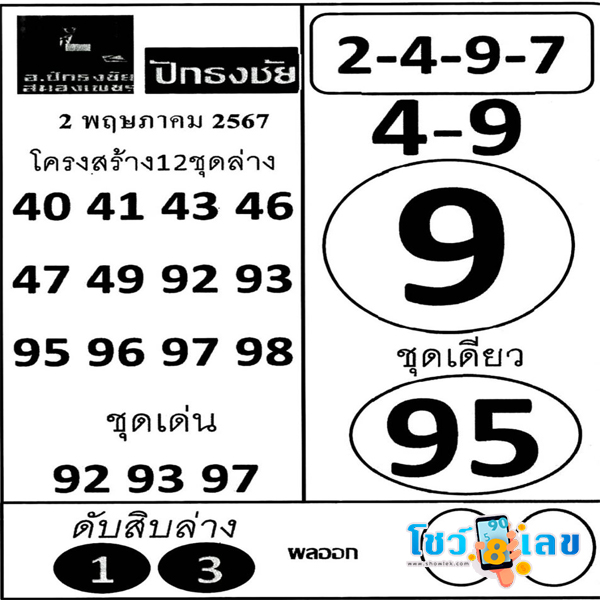 เลขปักธงชัยบน-ล่าง 2 5 67-"Pak Thong Chai numbers top-bottom"