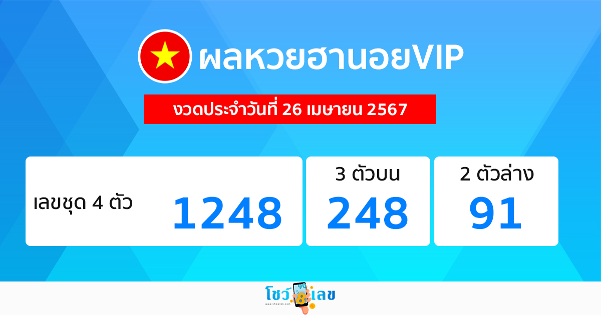 ผลหวยฮานอยVIP 26/04/67 -"Hanoi VIP lottery results 26 04 67"