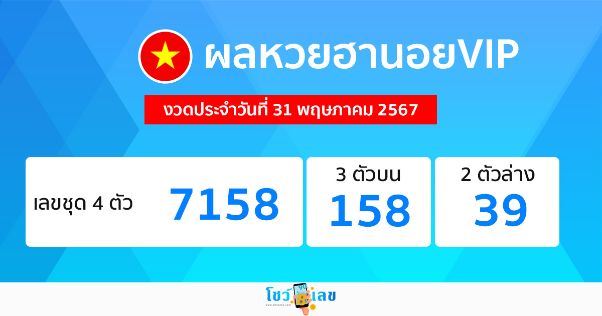 ผลหวยฮานอยVIP 31/05/67-"Hanoi VIP lottery results 31 05 67"