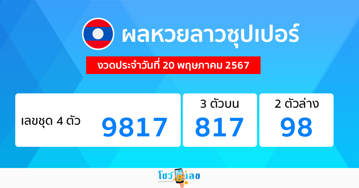 ผลหวยลาวซุปเปอร์ 20/05/67-"Lao Super Lottery results 20/05/67"