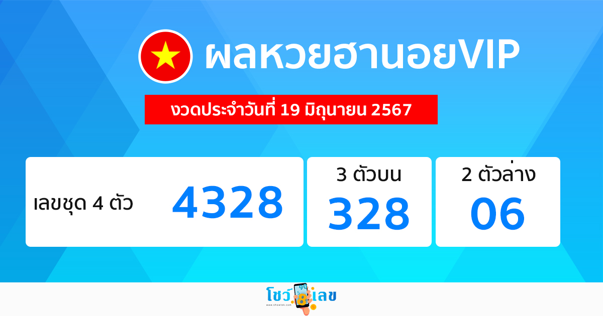 ผลหวยฮานอยVIP 19/06/6 - "Hanoi VIP lottery 19-06-67"