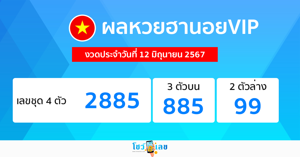 ผลหวยฮานอยVIP 12/06/67 -"Hanoi VIP lottery results 12-06-67"