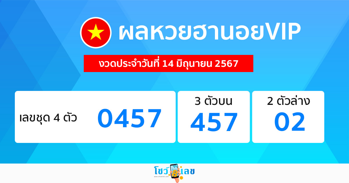 ผลหวยฮานอยVIP 14/06/67-"Hanoi VIP lottery results 14 06 67"