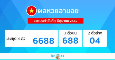 ผลหวยฮานอย 6/06/67-"Hanoi lottery results 6-06-67"