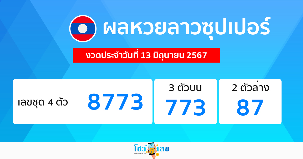 ผลหวยลาวซุปเปอร์ 13/06/67-"Lao Super Lottery results 130667"
