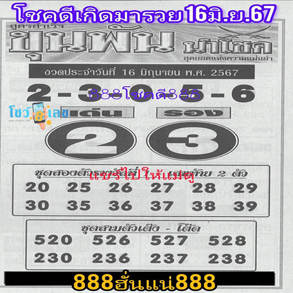 เลขขุนพันนำโชค 16 6 67-"Lucky number 16 6 67"
