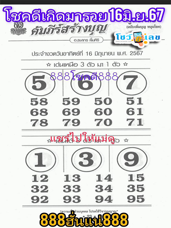 เลขคัมภีร์สร้างบุญ 16 6 67-"Merit scripture number 16 6 67"