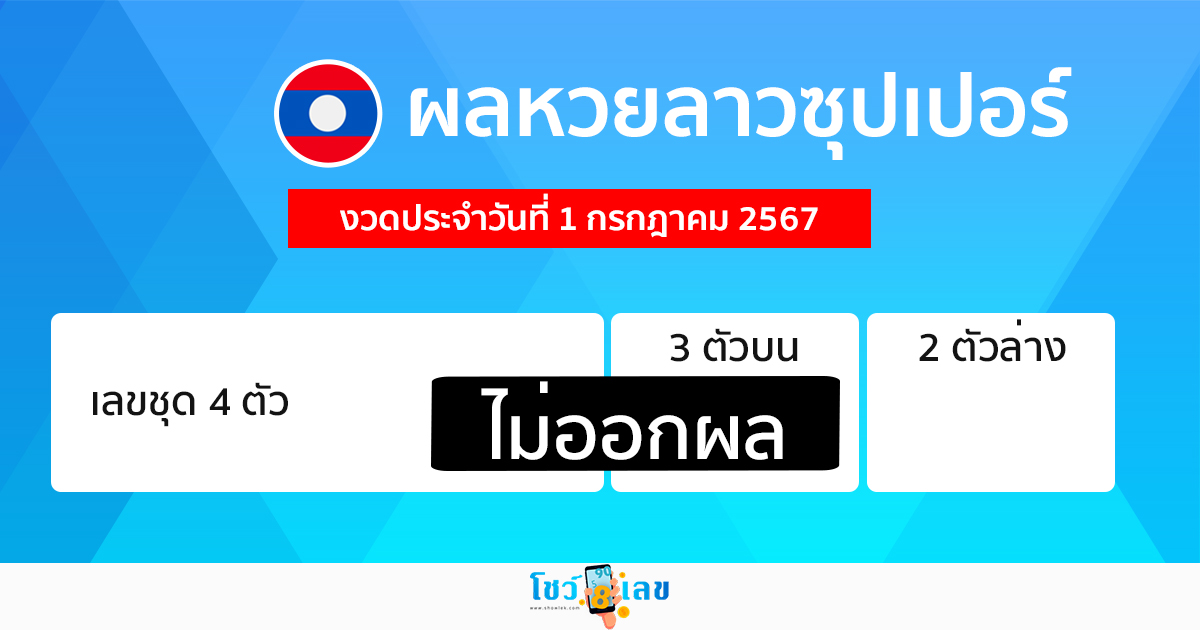 ผลหวยลาวซุปเปอร์ 1/07/67-"Lao Super Lottery results"