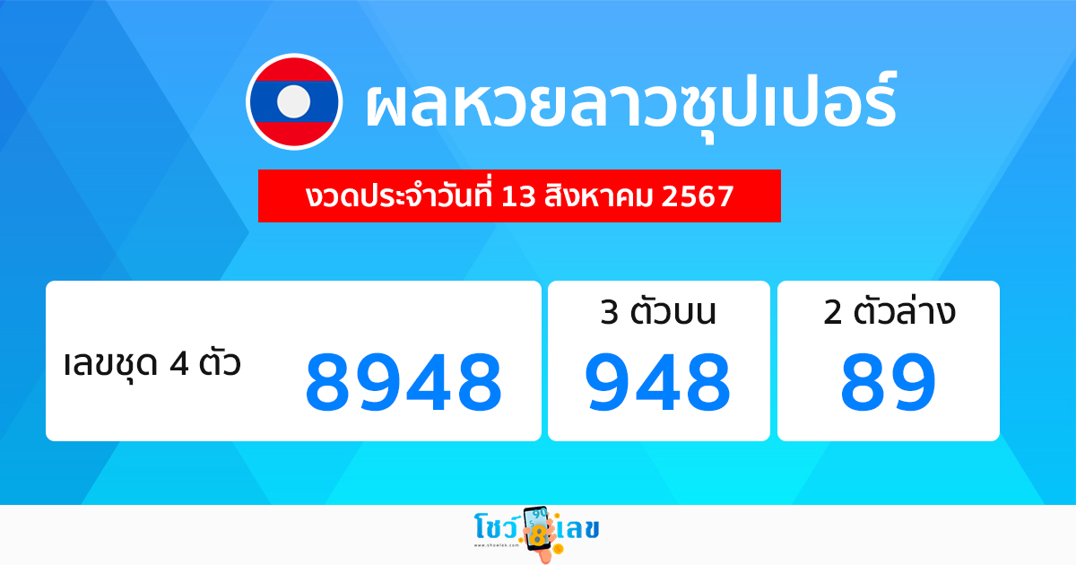 ผลหวยลาวซุปเปอร์ 13/08/67-"Lao Super Lottery results 13/08/67"