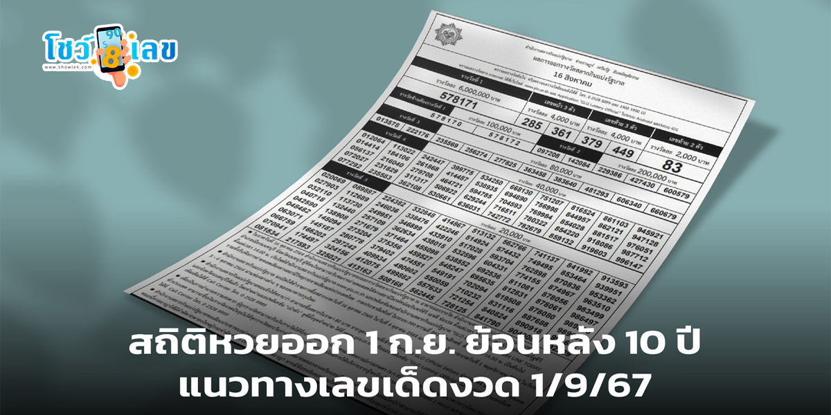 สถิติหวย 1 ก.ย. คนรักโชคถูกใจมาก เจอ “เลขเด็ด” กับ “เลขดัง” โผล่เพียบ
