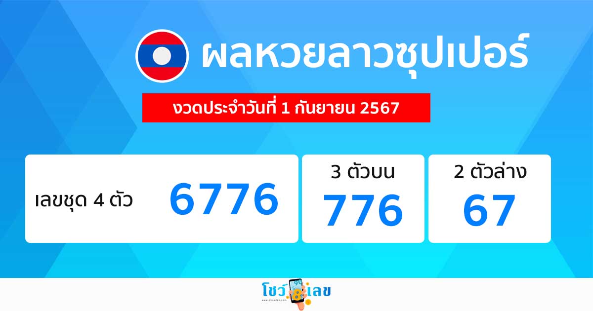 ผลหวยลาวซุปเปอร์ 1/9/67-''Lao Super Lottery results 1/9/67''