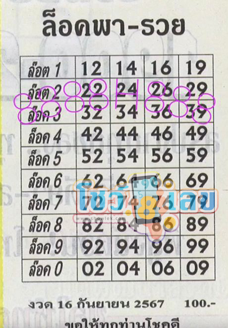 เลขล็อคพารวย 16 9 67 -"Lucky number: 16 9 67"
