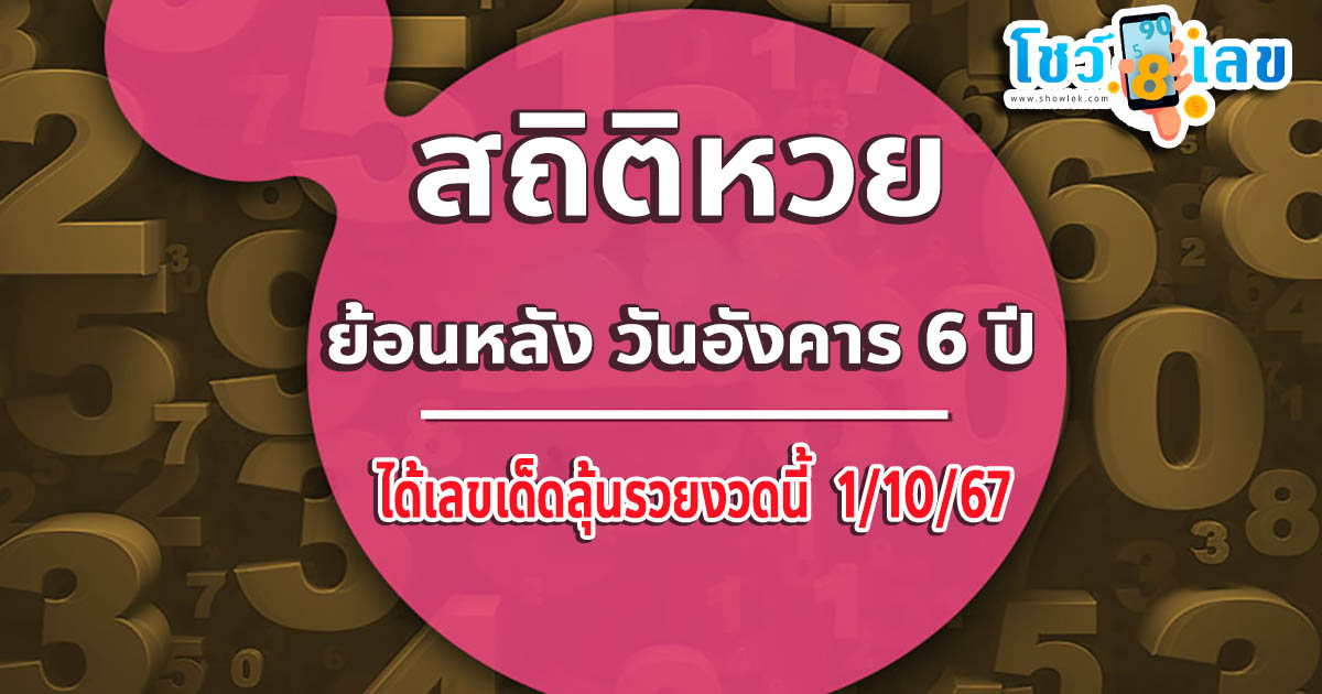 งวดนี้หวยออกวันอังคาร นักเก็บสถิติหวยได้ ย้อนหลัง 6 ปี พบ “เลขเด็ดงวดนี้” ไปลุ้นโชค 1/10/67