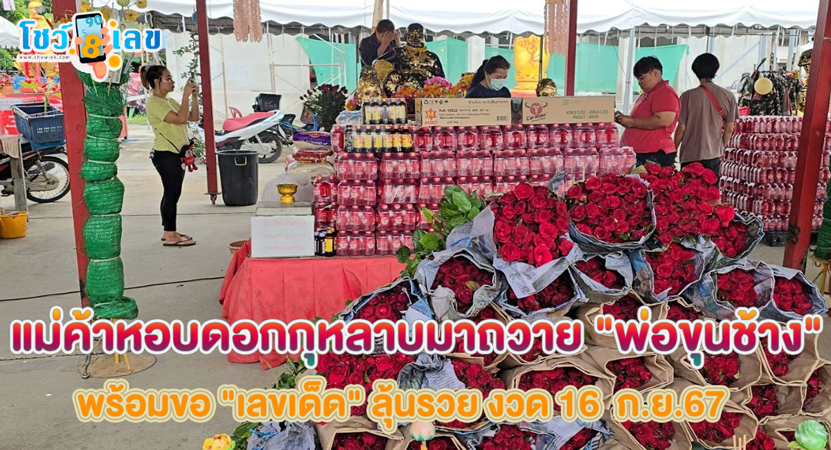 แม่ค้าหอบ “ดอกกุหลาบ” มาถวายพร้อม เสี่ยงโชคกับพ่อขุนช้าง ลุ้นเสี่ยงโชคงวด 16 ก.ย.67