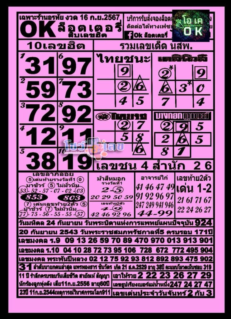 ok ลอตเตอรี่ 16 9 67 - "ok lottery 16 9 67"