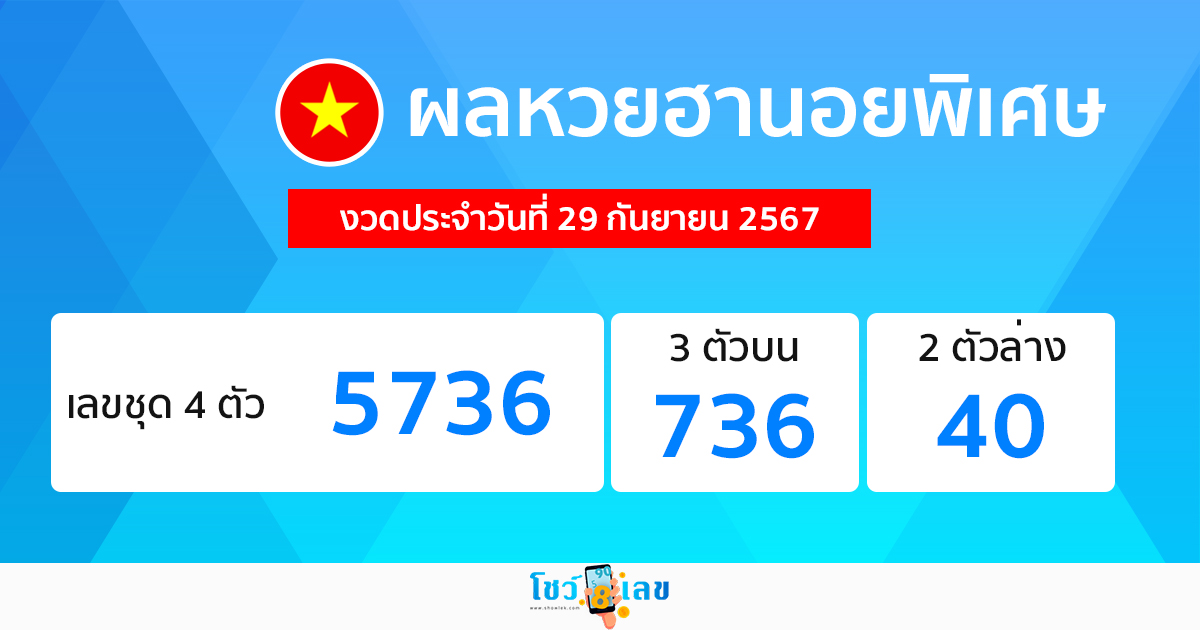 ผลหวยฮานอยพิเศษ 29/09/67 -"special hanoi lottery results 29-09-67"