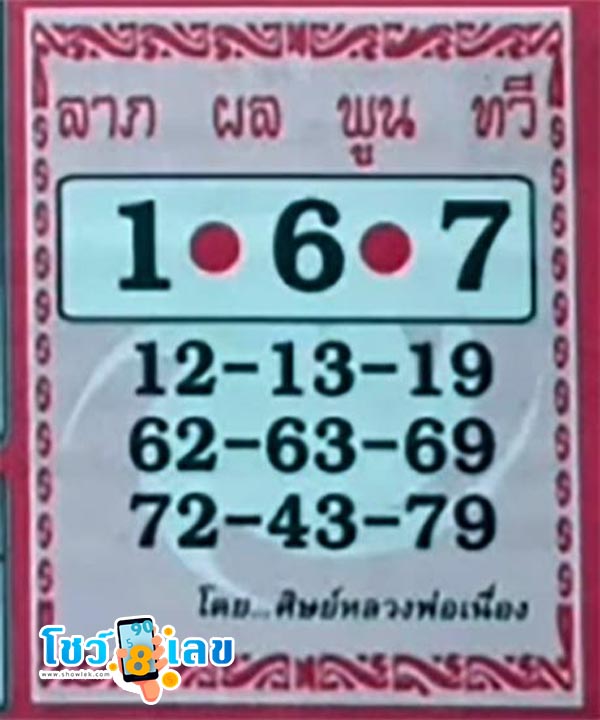 เลขลาภ ผล พูน ทวี 16 10 67-"Fortune numbers Phol Poonthawee"