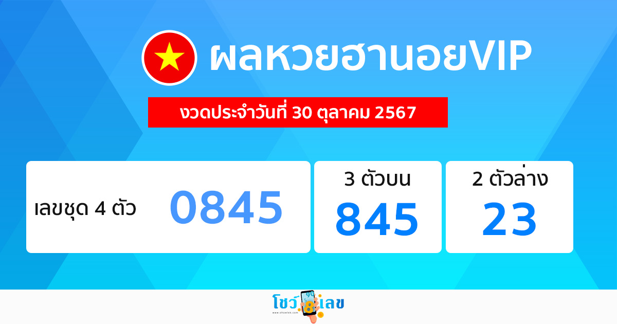 ผลหวยฮานอยVIP 30/10/67-"Hanoi VIP lottery results 30-10-67"