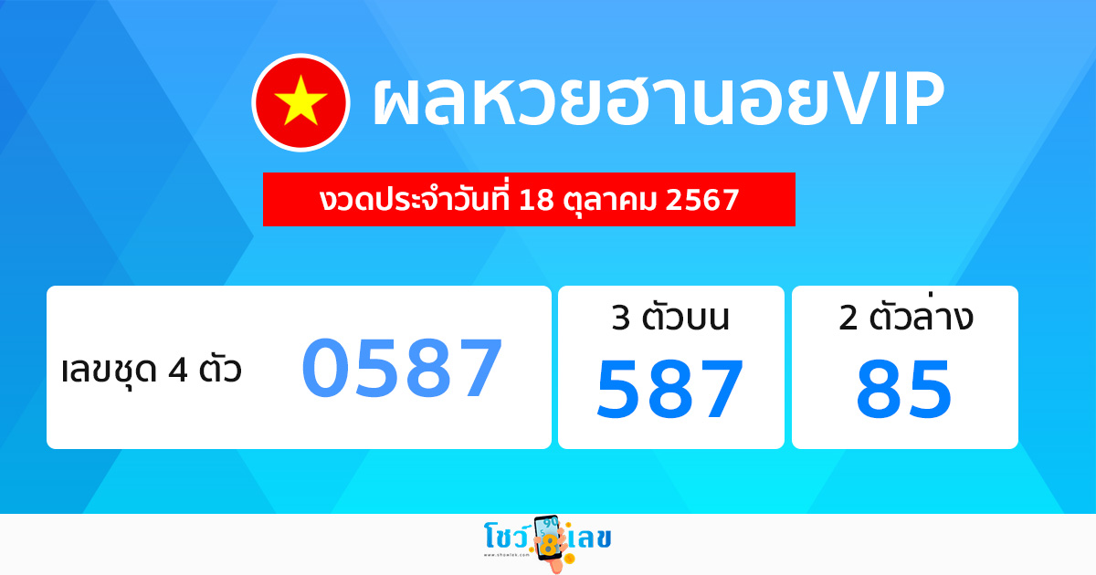 ผลหวยฮานอยVIP 18/10/67-"Hanoi VIP lottery results 18-10-67"