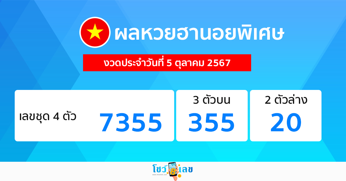 ผลหวยฮานอยพิเศษ 5/10/67-"Special Hanoi lottery results 5-10-67"