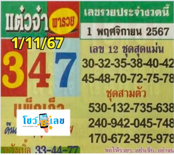 เลขแต๋วจ๋า 1 11 67-"Taewja number 1 11 67"