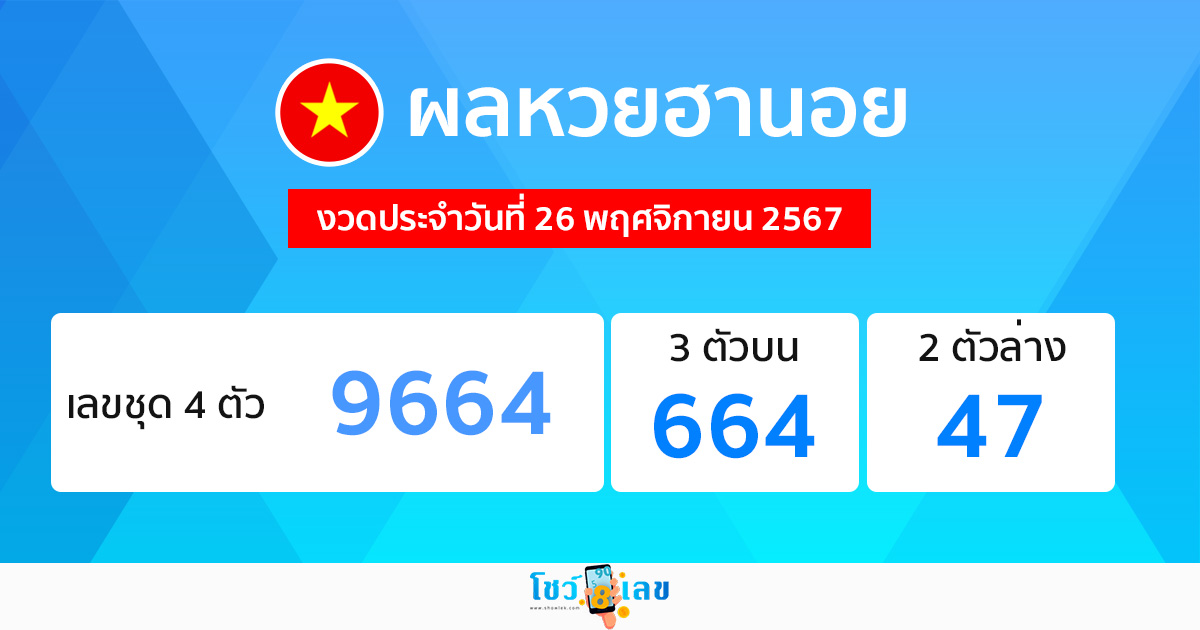 ผลหวยฮานอย 26/11/67 -"Hanoi lottery results 26-11-67"