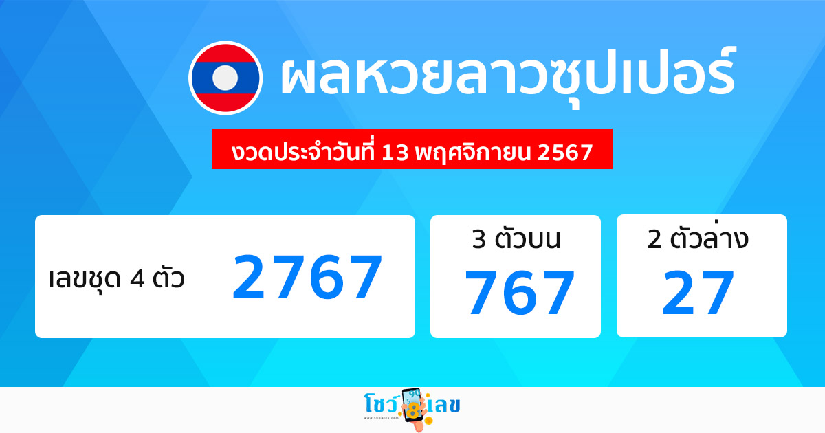 ผลหวยลาวซุปเปอร์ 13/11/67 - " lao-super-lottery-results-13-11-67"