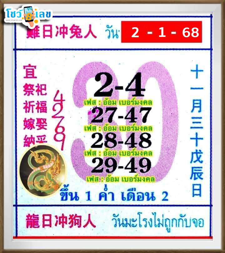 เลขปฏิทิน 2 1 68-"Calendar number 2 1 68"
