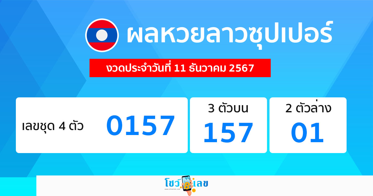 ผลหวยลาวซุปเปอร์ 11/12/67 -"Lao Super Lottery Results 11-12-67"