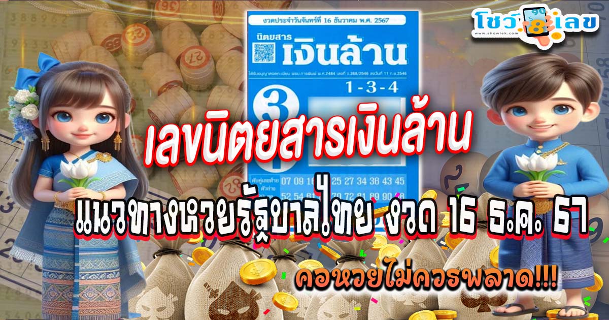 คอหวย ห้ามพลาด !!! เลขเด็ด หวยดัง เลขนิตยสารเงินล้าน แนวทางหวยรัฐบาลไทยแม่น ๆ งวด 16 ธันวาคม 2567
