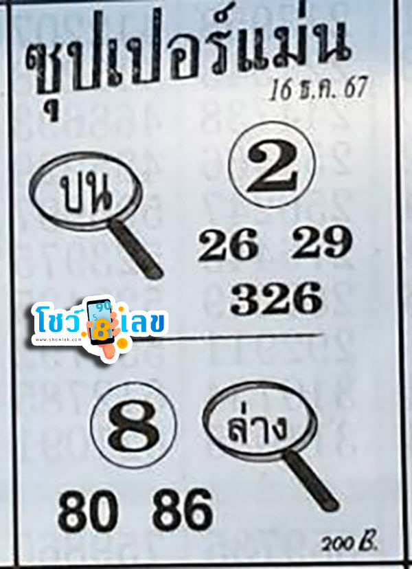 เลขซุปเปอร์แม่น 16 12 67-''Super accurate number 16 12 67''