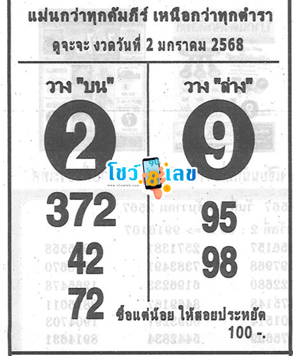 เลขถล่มเจ้ามือ 2 01 68 -"The number that beats the bookie is 2 01 68."