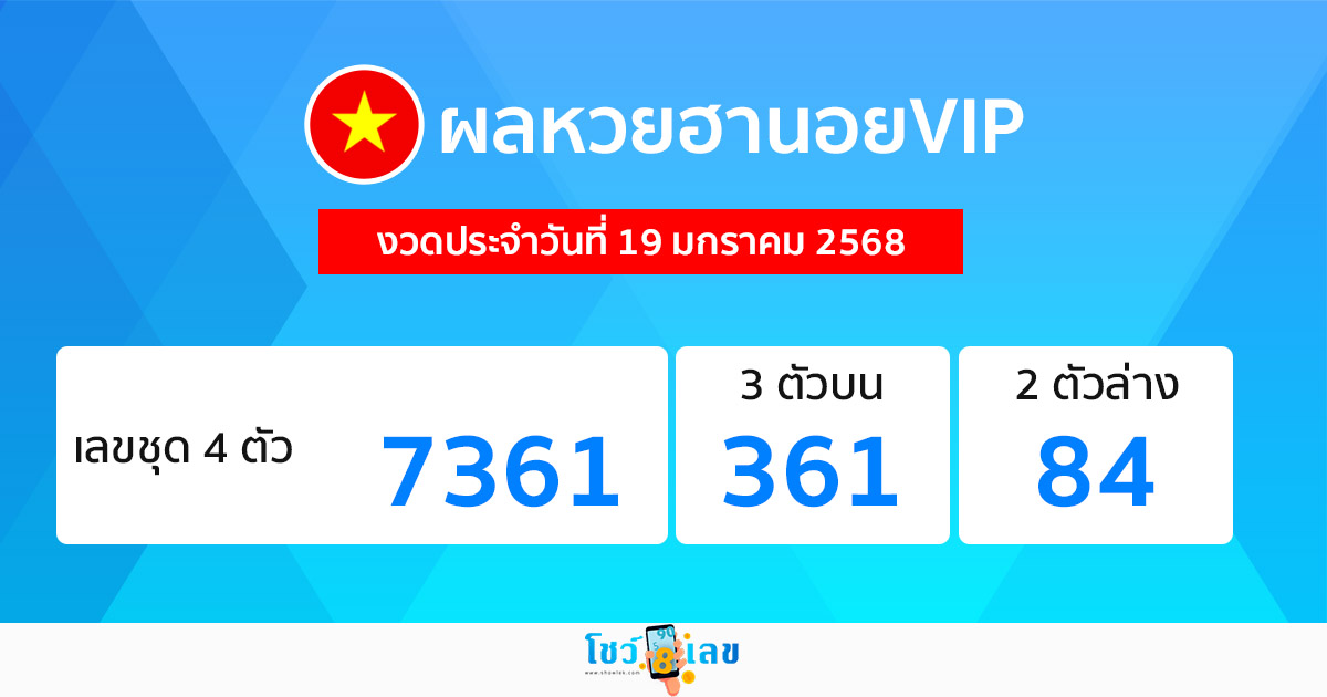 ผลหวยฮานอยVIP 19/01/68-"Hanoi VIP lottery results 19/01/68"