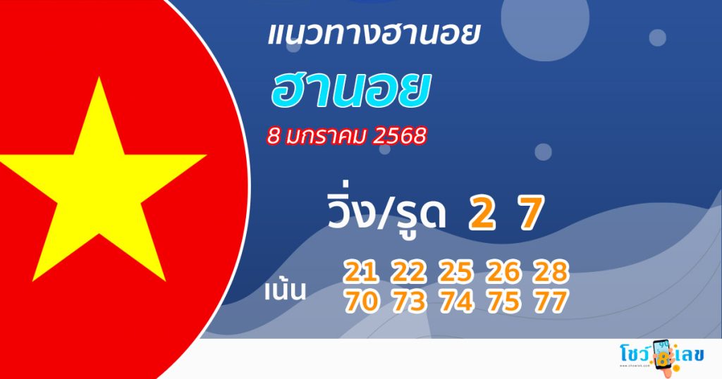 แนวทางหวยฮานอย 8/01/68 - "Hanoi lottery guide 8.01.68"