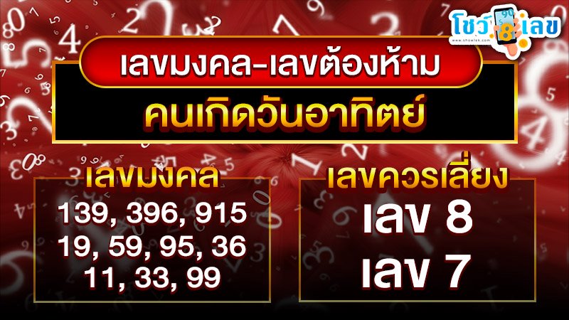 รูปภาพเลขมงคลเลขต้องห้ามคนเกิดวันอาทิตย์ของ heng99