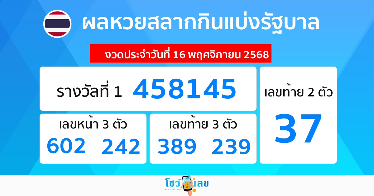 รูปภาพผลหวยรัฐบาลไทยวันที่ 1 พ.ย. 2568 ของ heng99